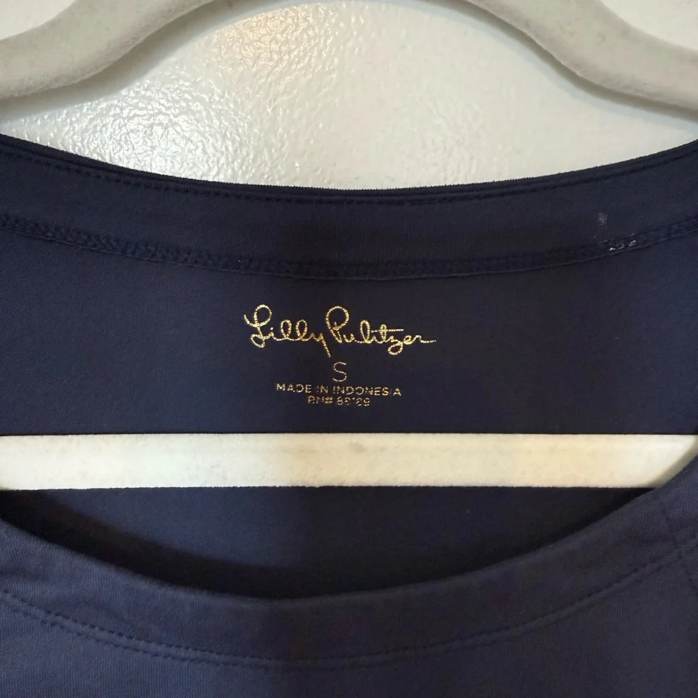 Navy Blue 3/4 Sleeve Dress with Button Accents - Picture 7 of 7